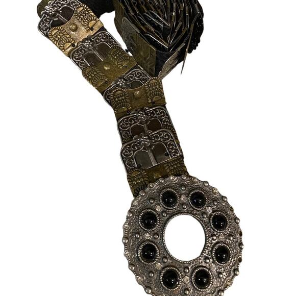 Bronze Metal Stretchy Belt with Rhinestone Buckle - Picture 1 of 9